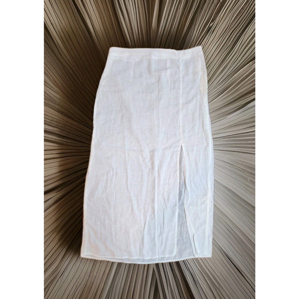 Free People NWOT Ethereal Dainty Sheer Linen Midi Skirt Ivory Beach Summer Sz L